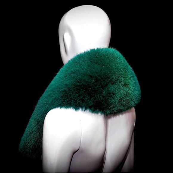 ♥️ Emerald Green Blue Fox Fur Fancy Collar Scarf Stole - Picture 8 of 9